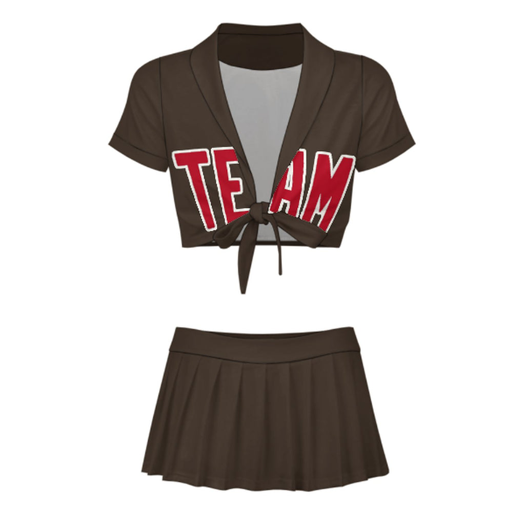 Custom Brown Red Cheerleading Uniform Set