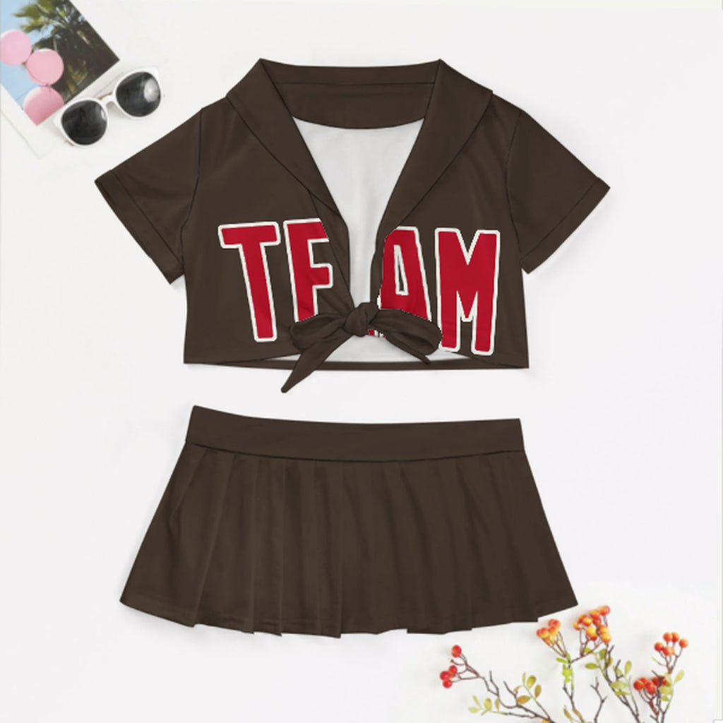 Custom Brown Red Cheerleading Uniform Set