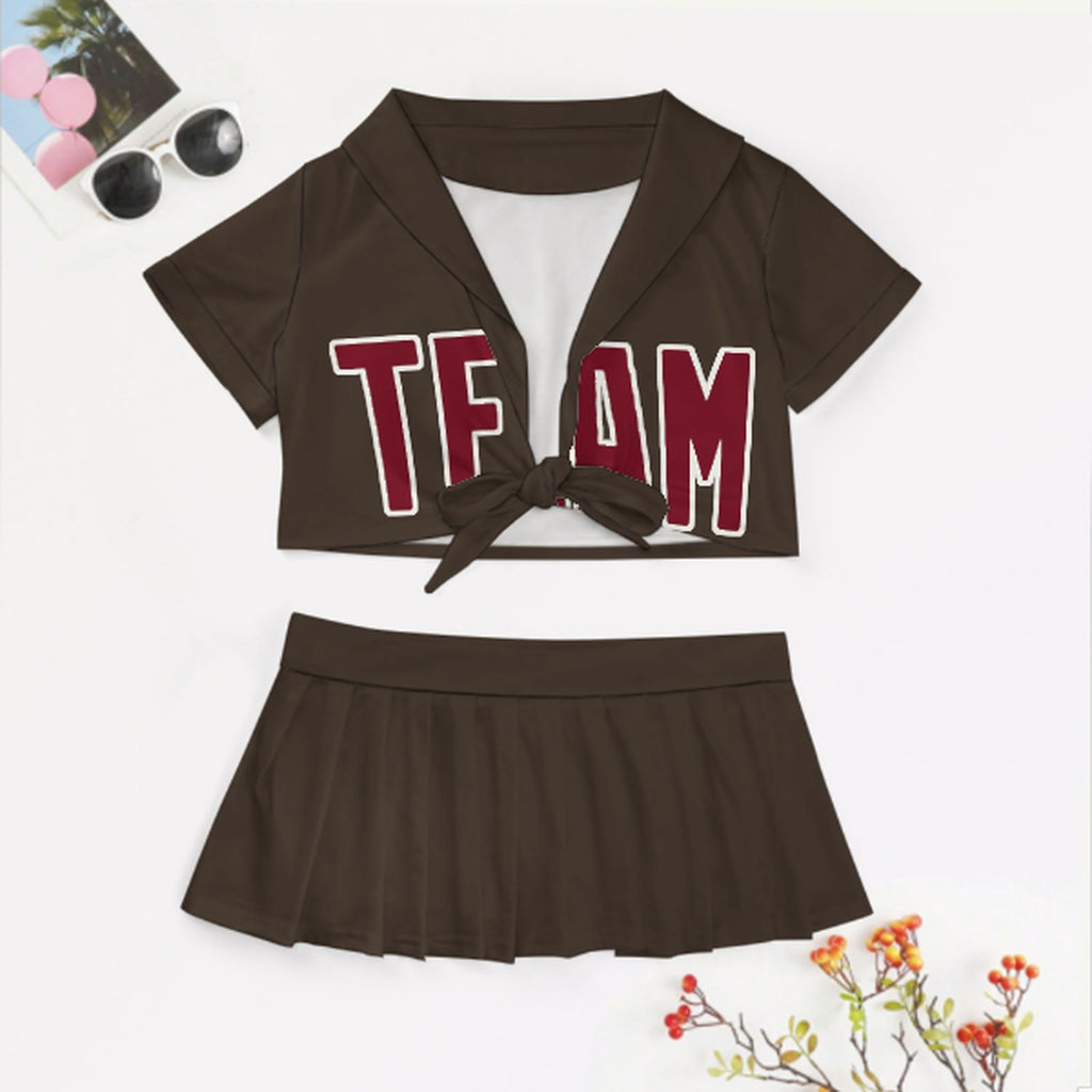 Custom Brown Crimson Red Cheerleading Uniform Set