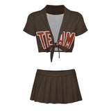 Custom Brown Coral Red Cheerleading Uniform Set
