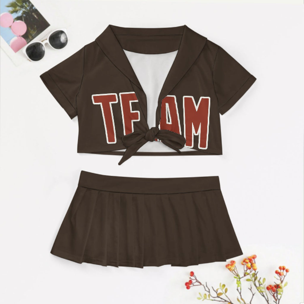 Custom Brown Coral Red Cheerleading Uniform Set