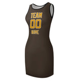 Custom Brown Yellow Sleeveless Vest Dress