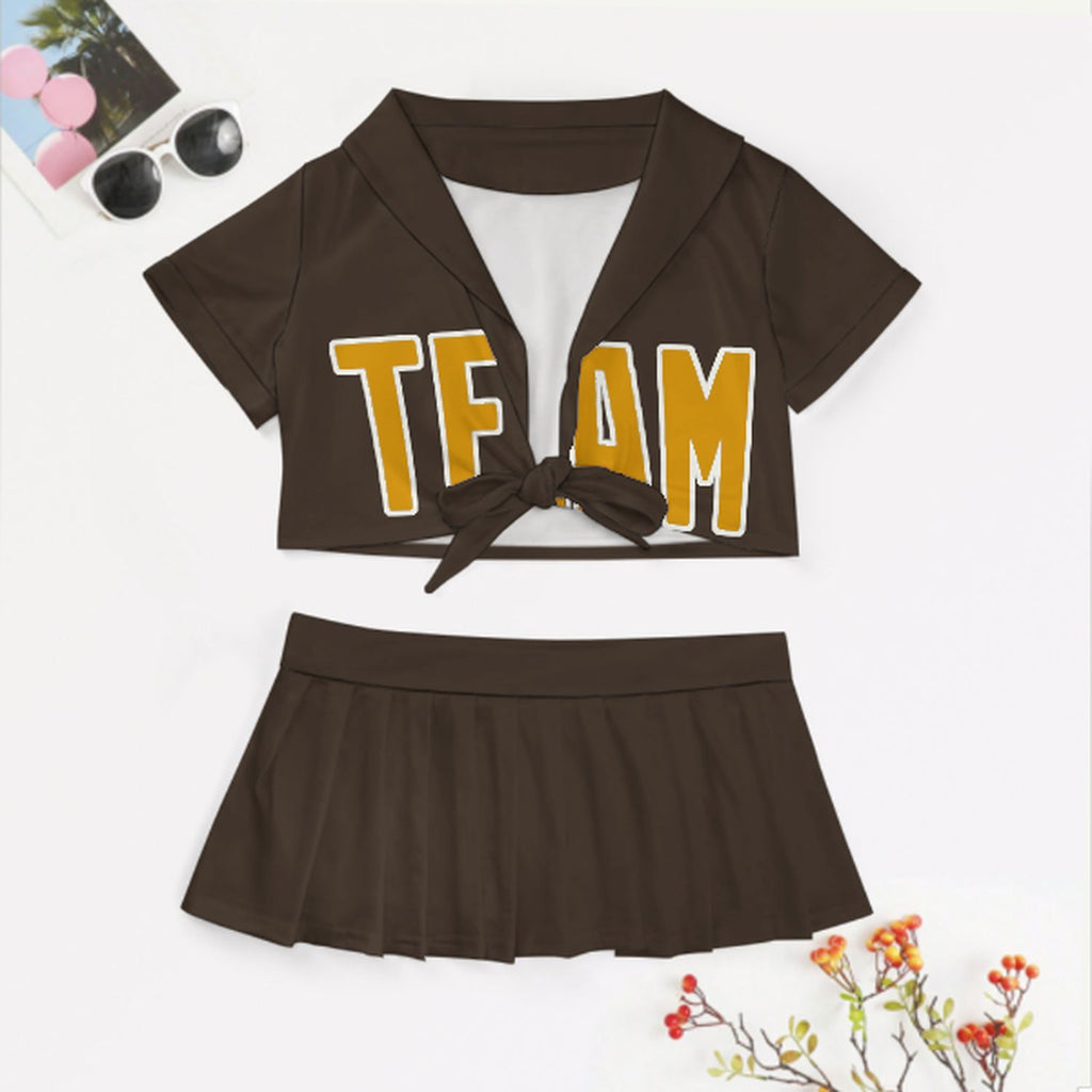 Custom Brown Yellow Cheerleading Uniform Set