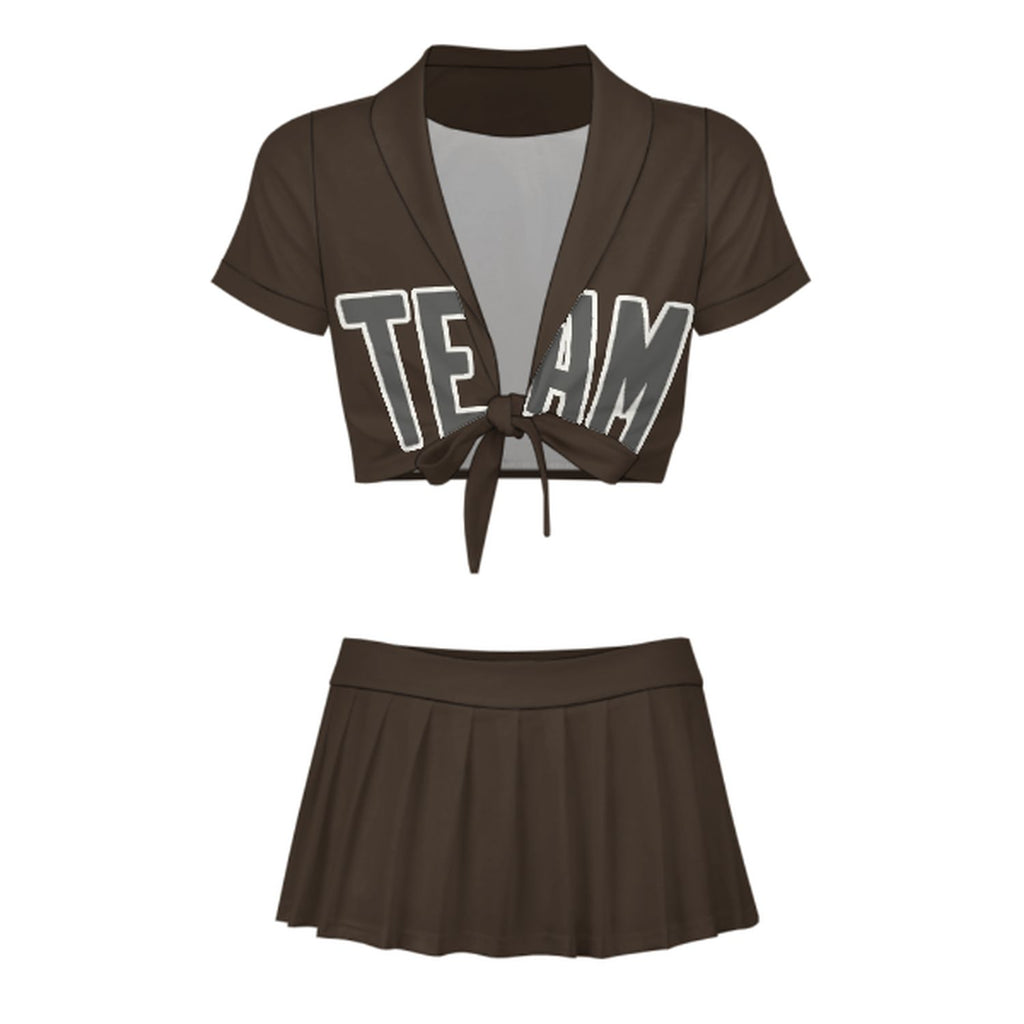 Custom Brown Dark Grey Cheerleading Uniform Set