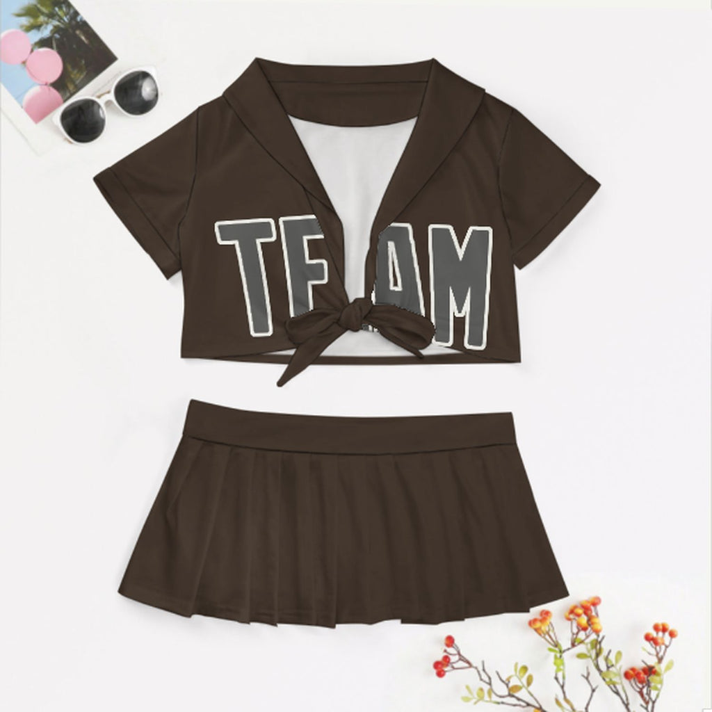 Custom Brown Dark Grey Cheerleading Uniform Set
