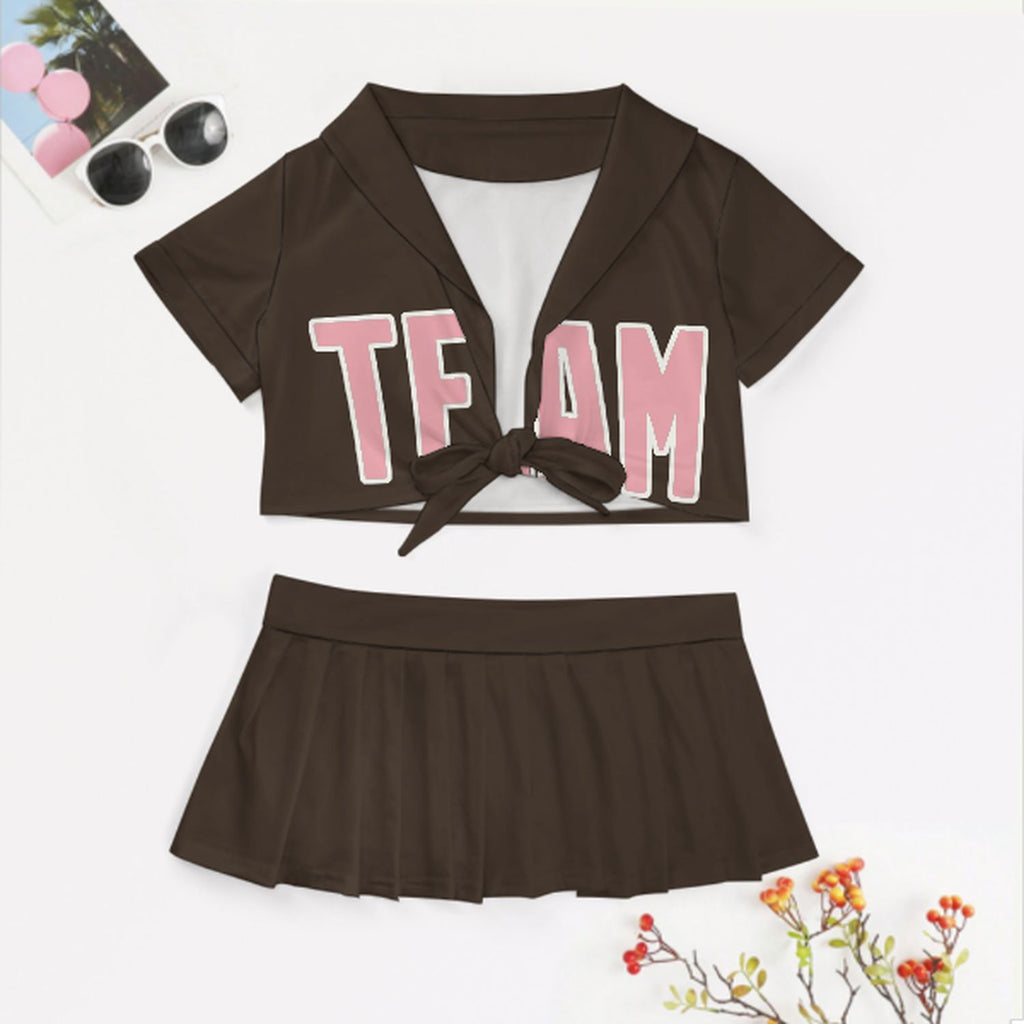 Custom Brown Light Pink Cheerleading Uniform Set