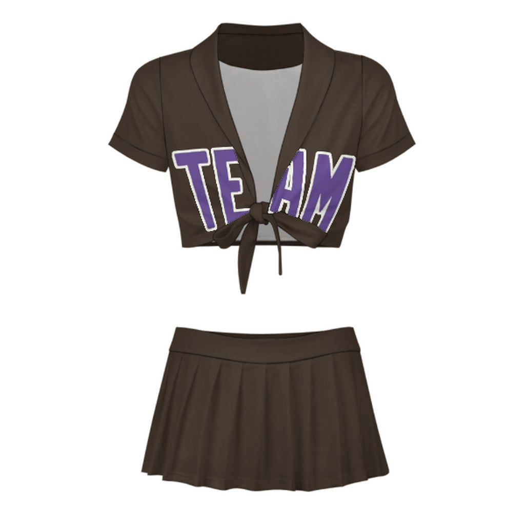 Custom Brown Light Purple Cheerleading Uniform Set