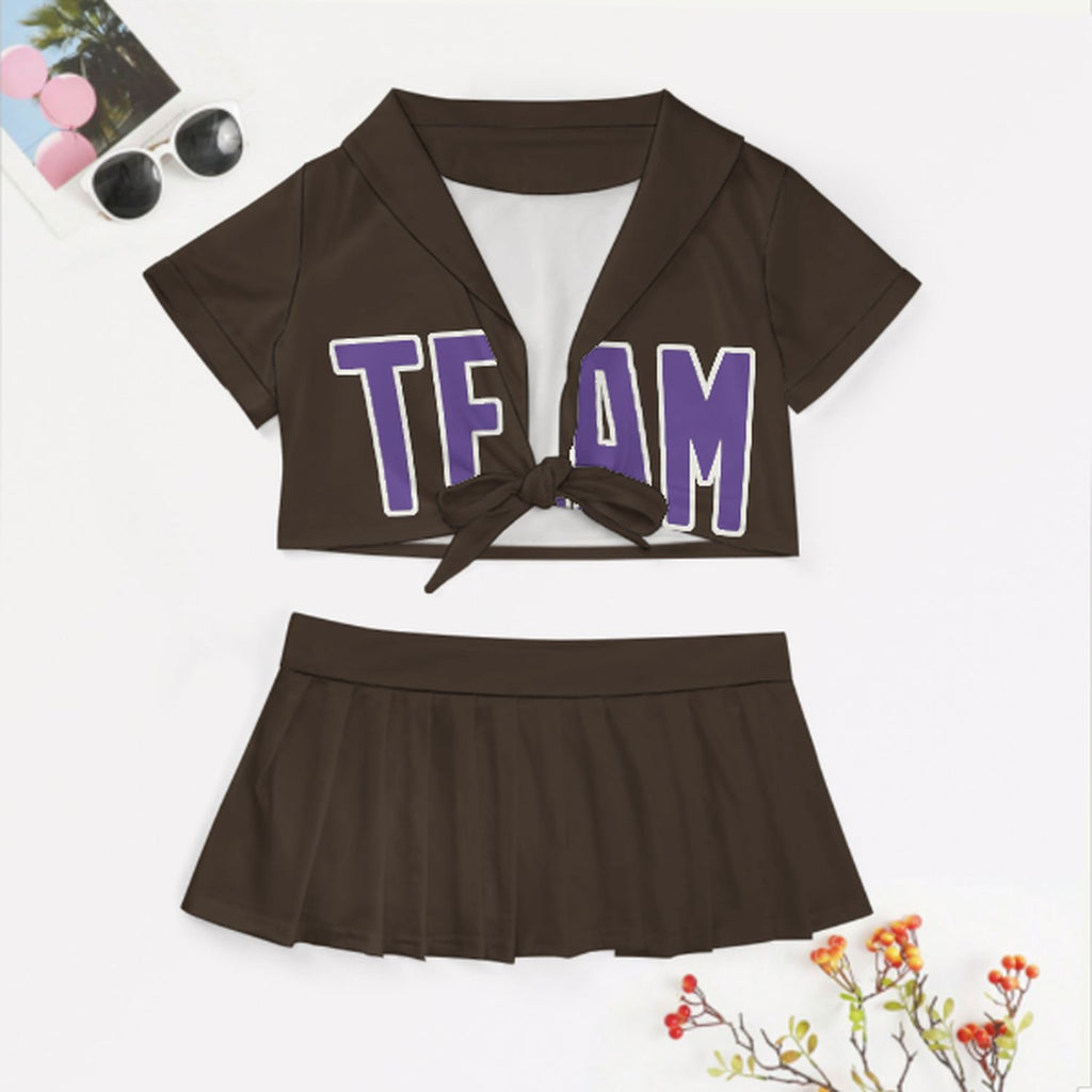 Custom Brown Light Purple Cheerleading Uniform Set