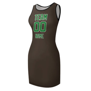 Custom Brown Emerald Green Sleeveless Vest Dress