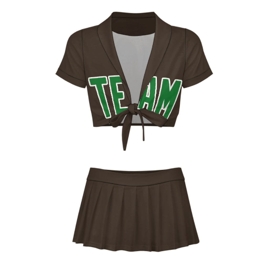 Custom Brown Emerald Green Cheerleading Uniform Set
