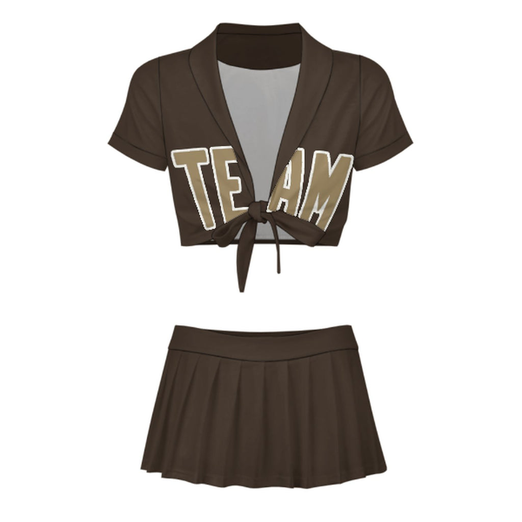 Custom Brown Light Khaki Cheerleading Uniform Set