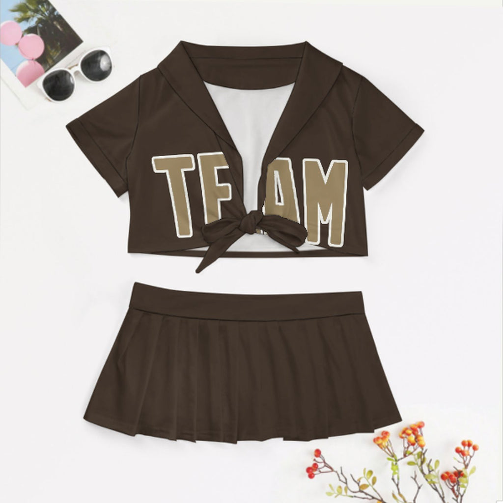 Custom Brown Light Khaki Cheerleading Uniform Set
