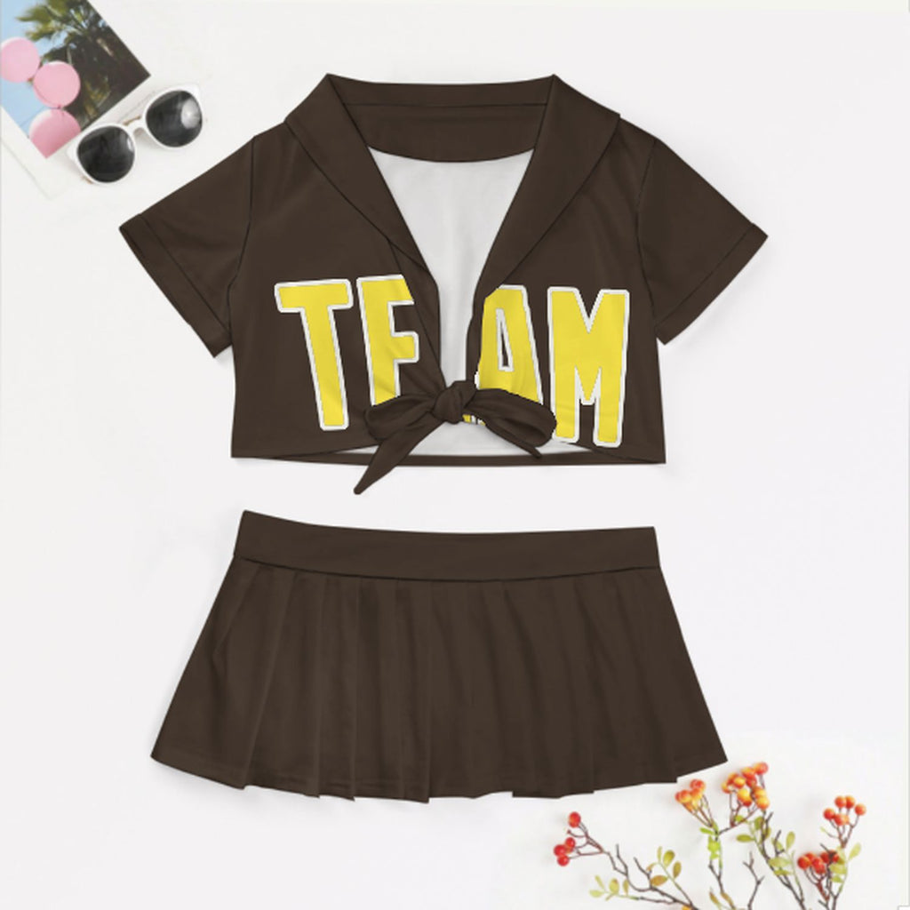 Custom Brown Light Yellow Cheerleading Uniform Set