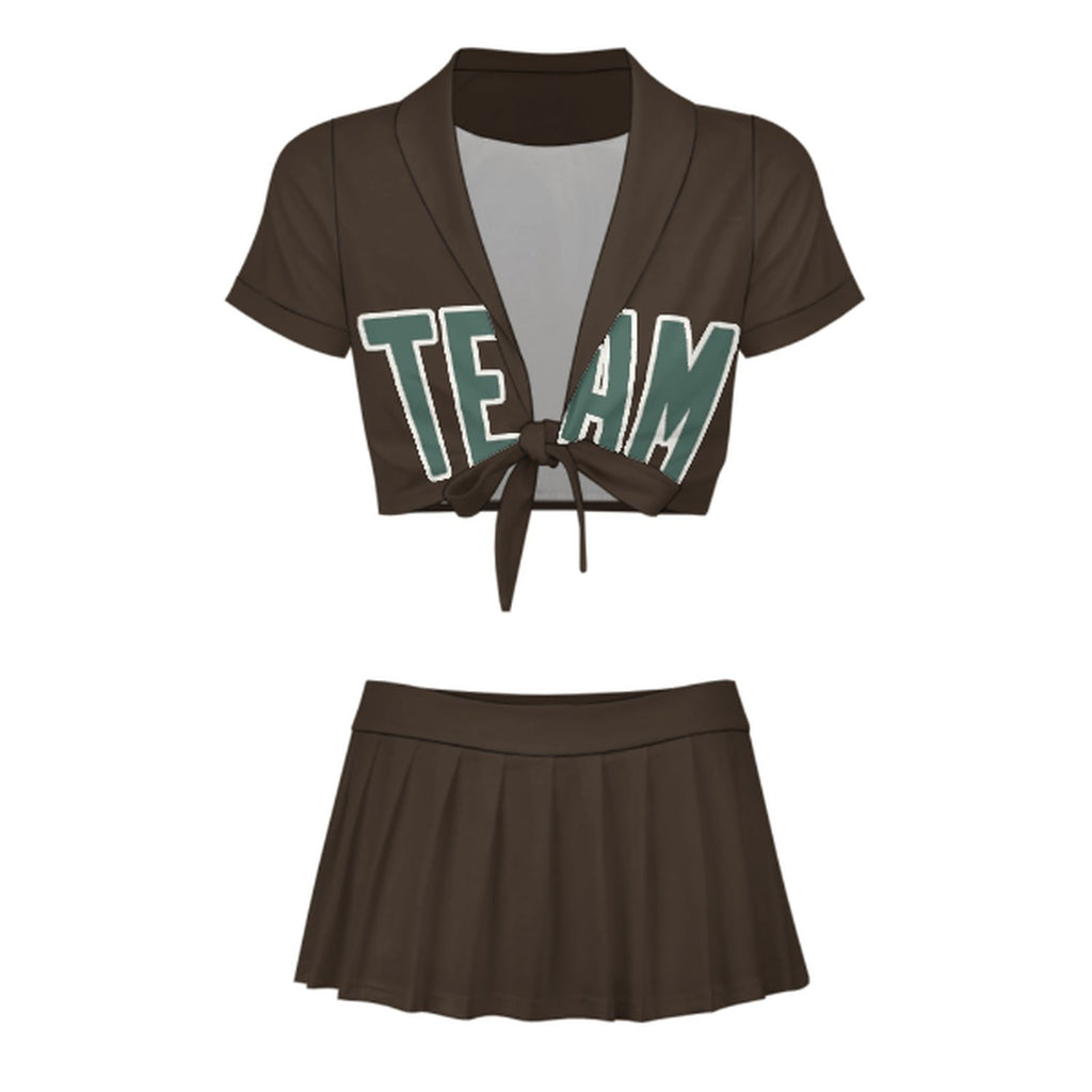 Custom Brown Blue Green Cheerleading Uniform Set