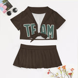 Custom Brown Blue Green Cheerleading Uniform Set
