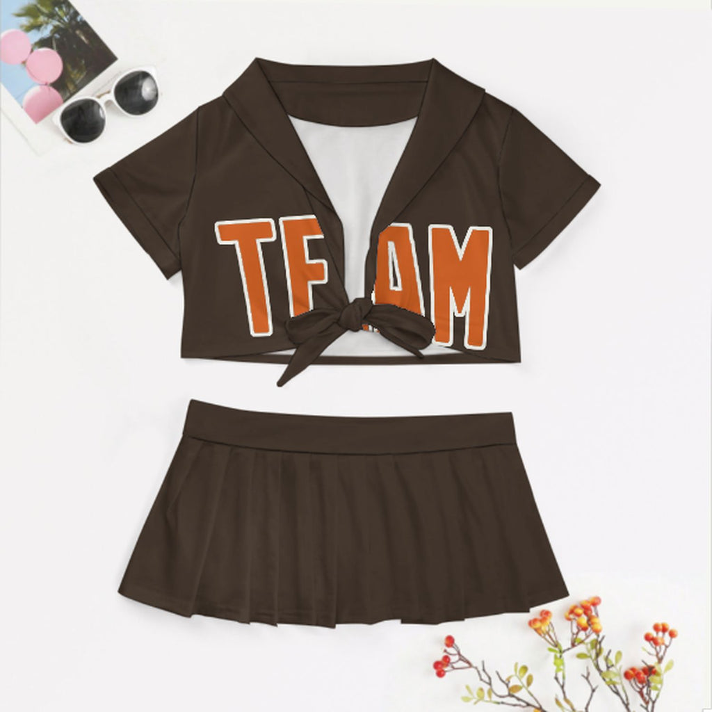 Custom Brown Orange Cheerleading Uniform Set