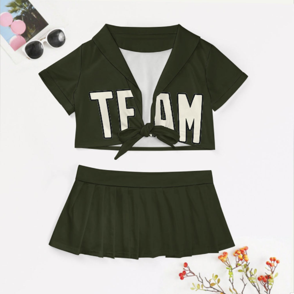 Custom Olive Cream Cheerleading Uniform Set