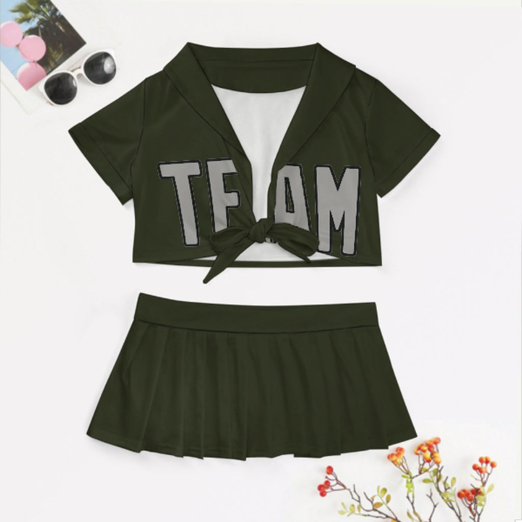Custom Olive Gray Cheerleading Uniform Set