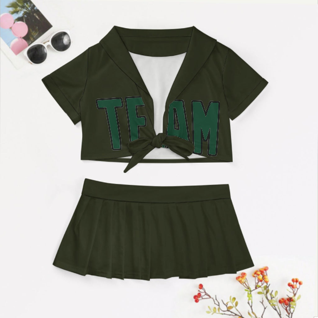 Custom Olive Green Cheerleading Uniform Set