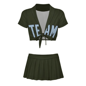 Custom Olive Light Blue Cheerleading Uniform Set