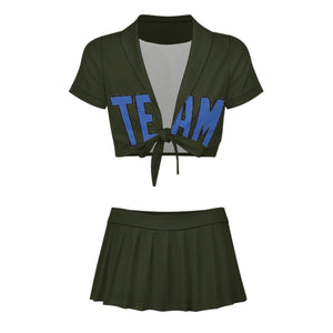 Custom Olive Sky Blue Cheerleading Uniform Set