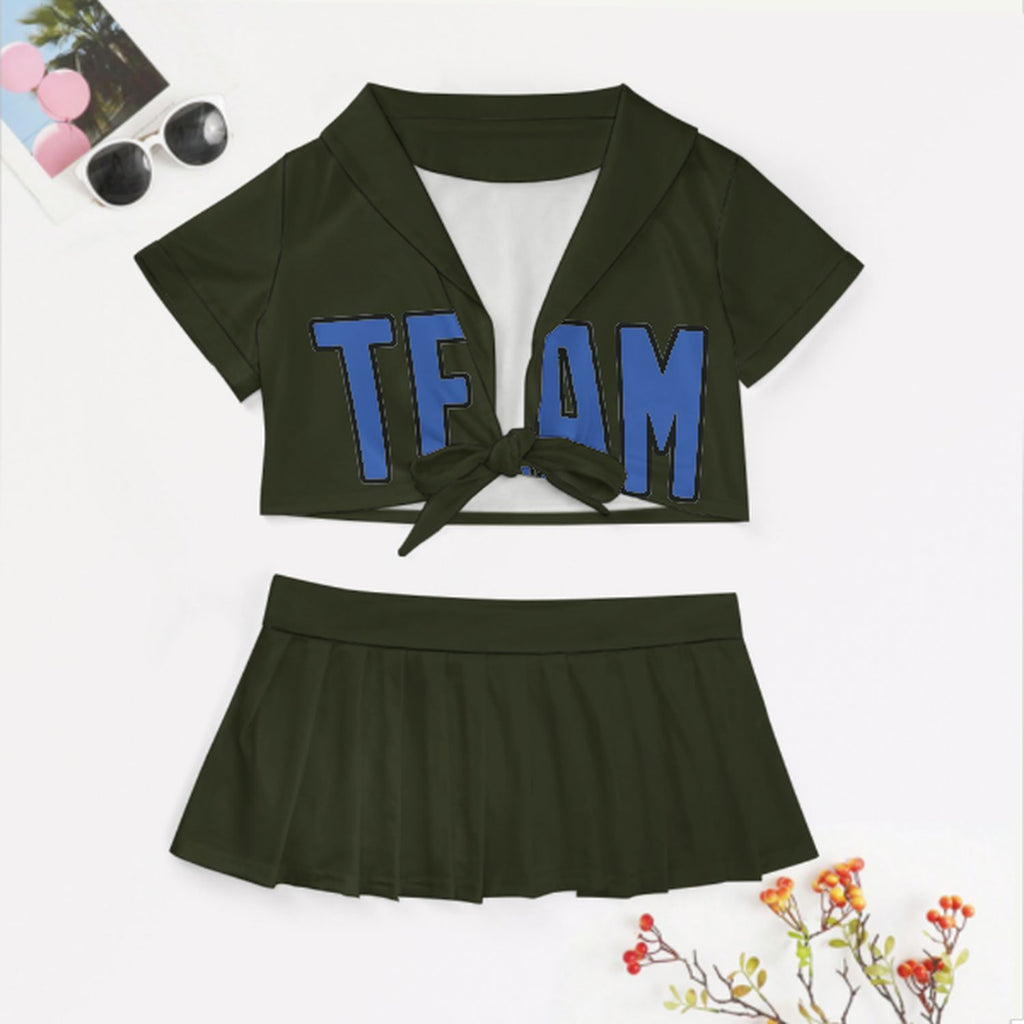 Custom Olive Sky Blue Cheerleading Uniform Set