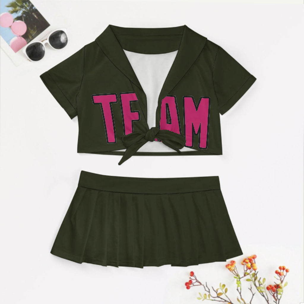Custom Olive Pink Cheerleading Uniform Set