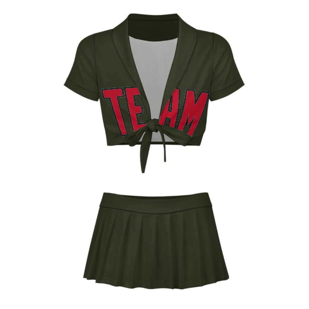 Custom Olive Red Cheerleading Uniform Set