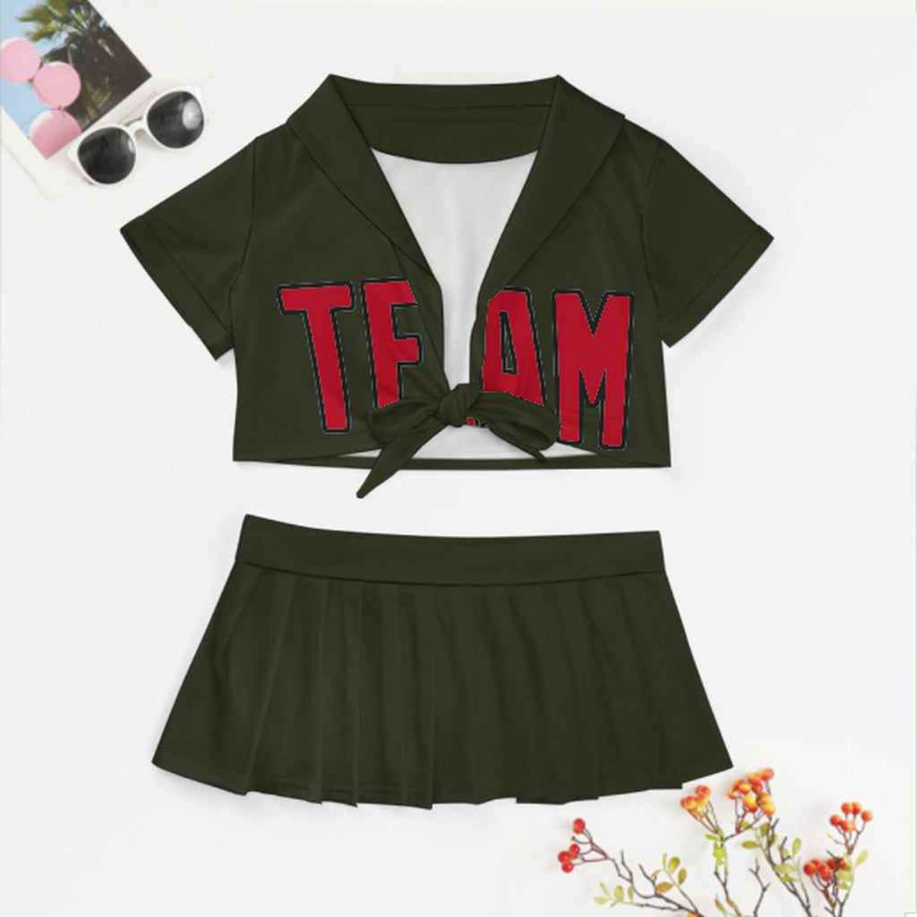 Custom Olive Red Cheerleading Uniform Set