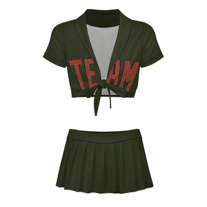Custom Olive Coral Red Cheerleading Uniform Set