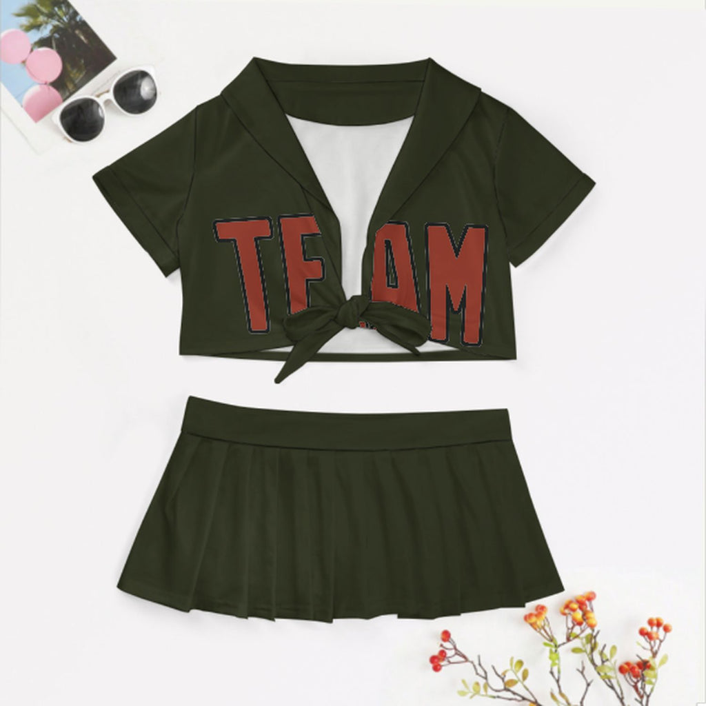 Custom Olive Coral Red Cheerleading Uniform Set