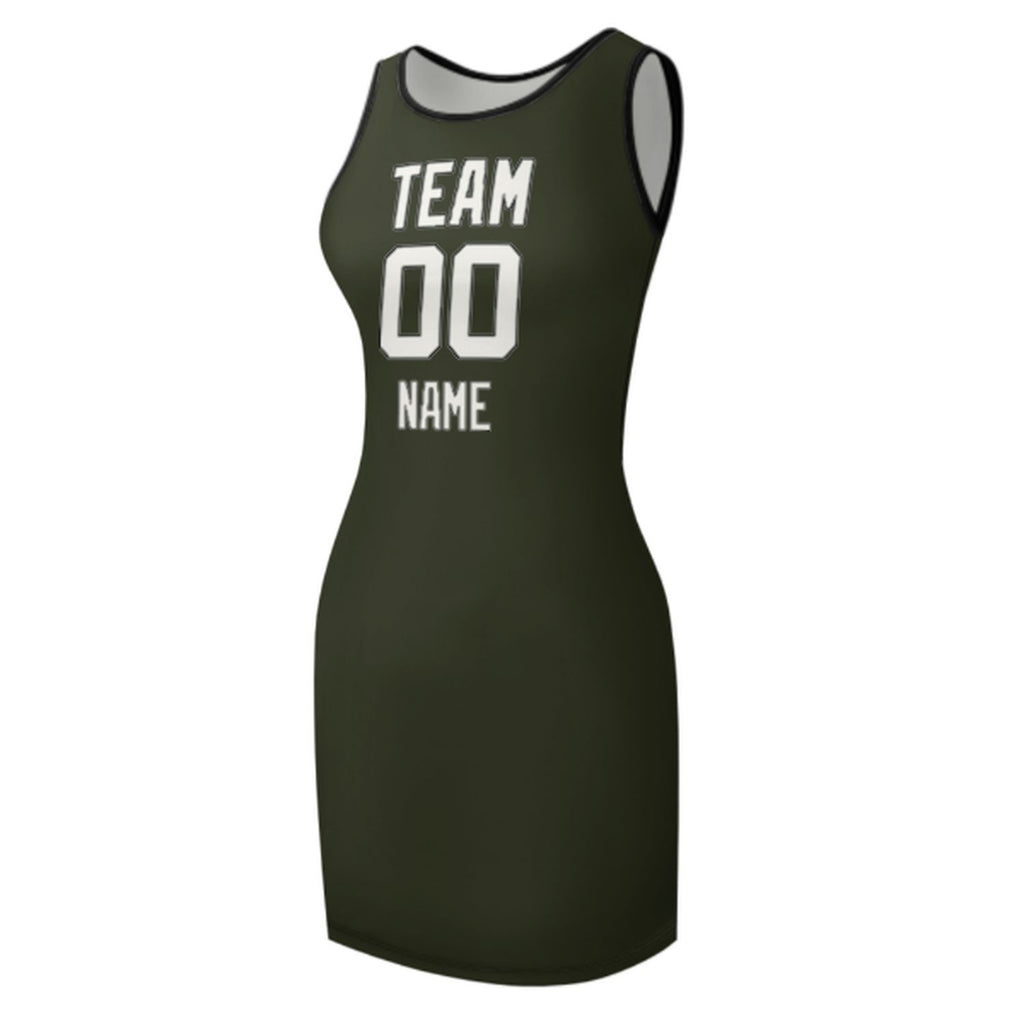 Custom Olive White Sleeveless Vest Dress