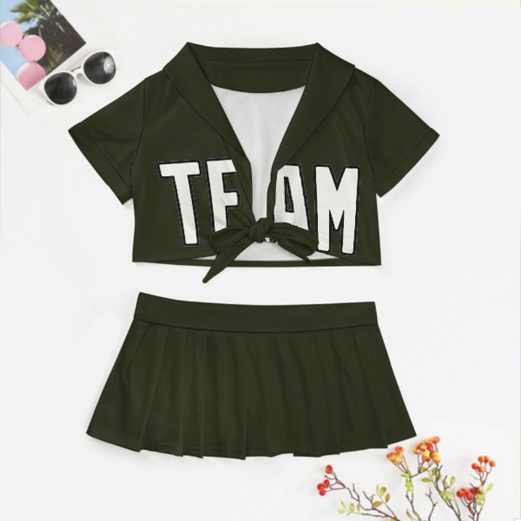 Custom Olive White Cheerleading Uniform Set