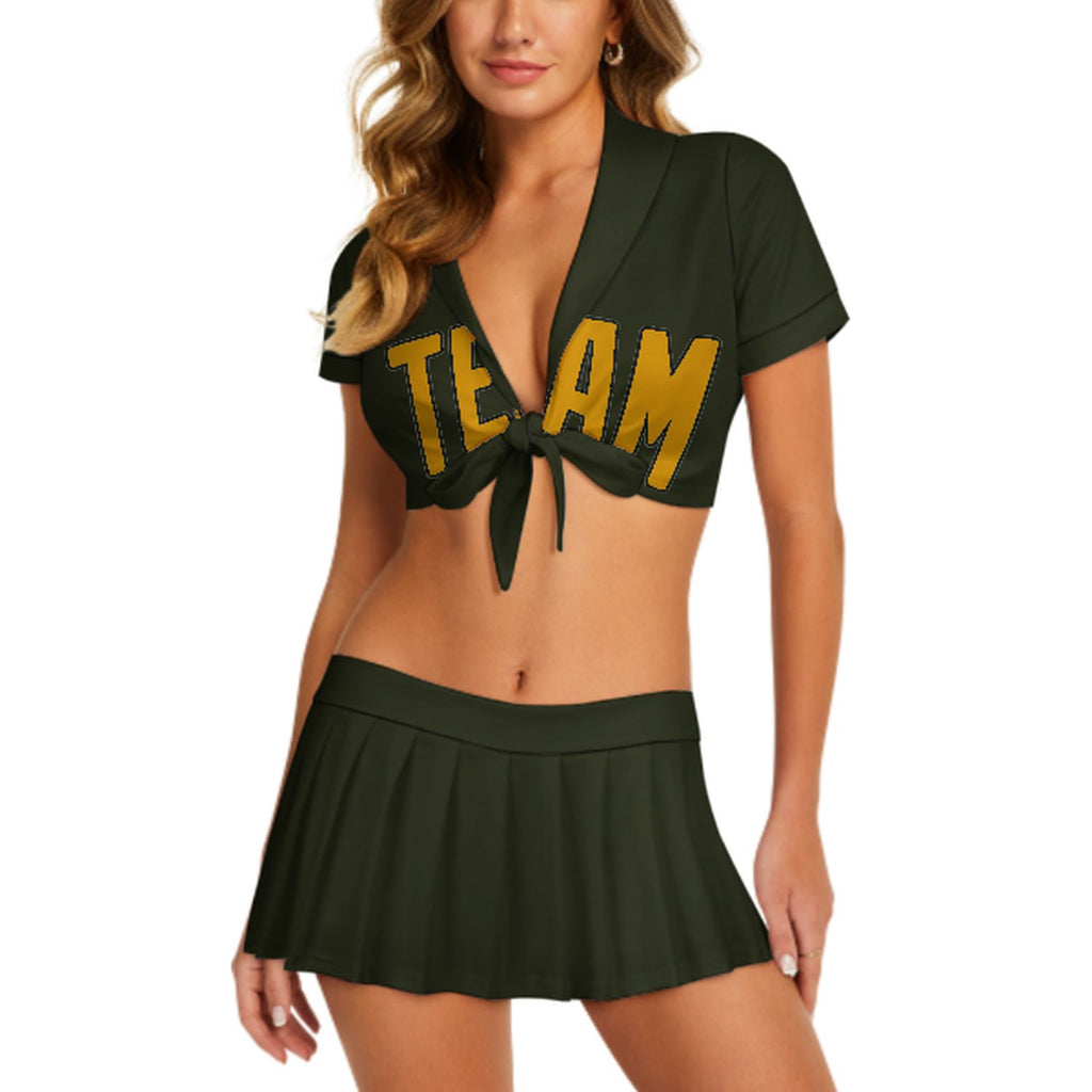 Custom Olive Yellow Cheerleading Uniform Set