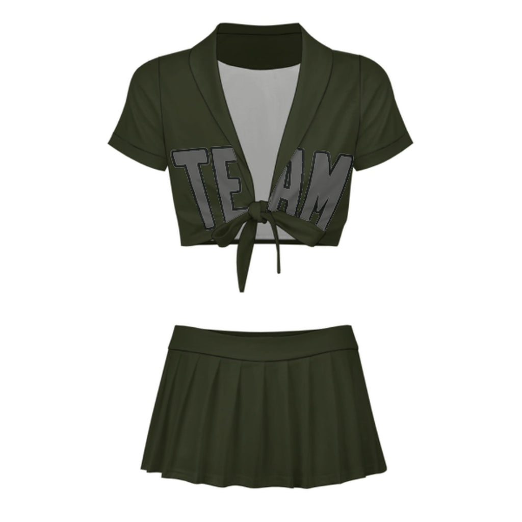 Custom Olive Dark Grey Cheerleading Uniform Set
