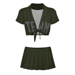 Custom Olive Dark Grey Cheerleading Uniform Set