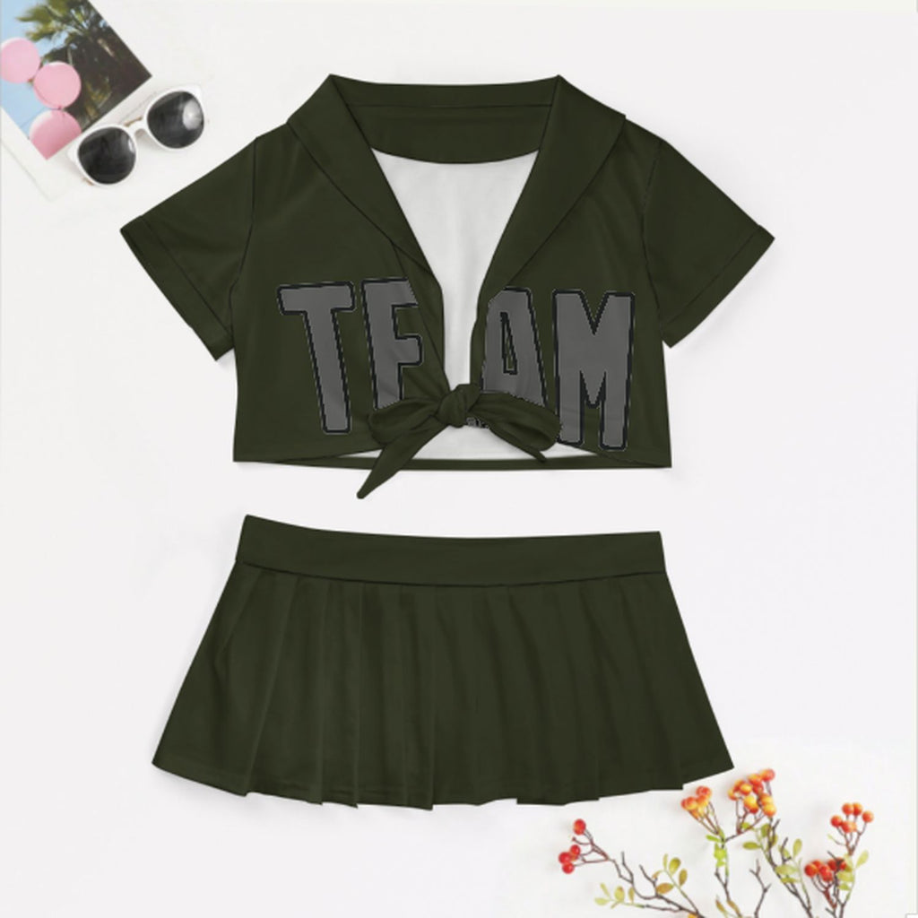 Custom Olive Dark Grey Cheerleading Uniform Set