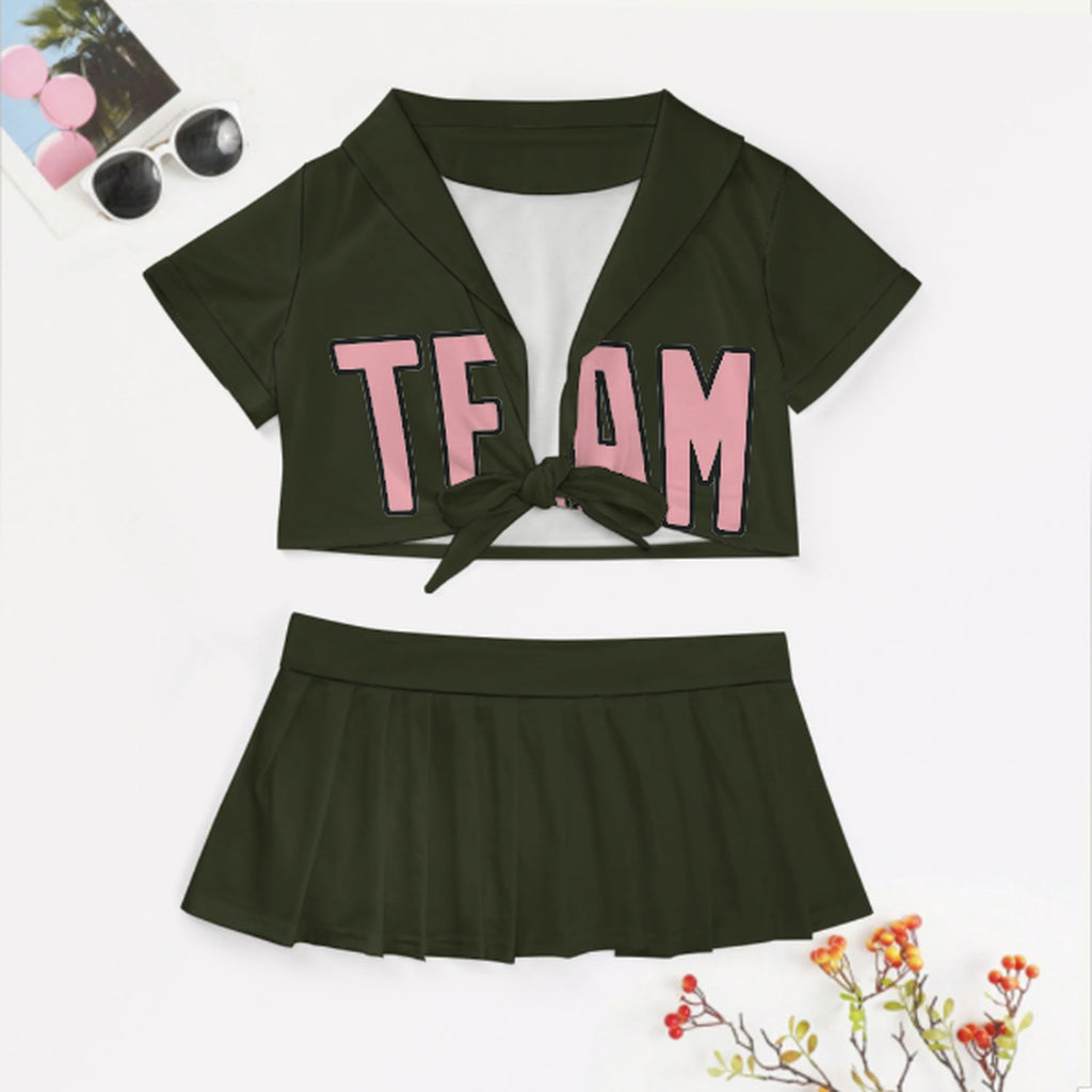 Custom Olive Light Pink Cheerleading Uniform Set