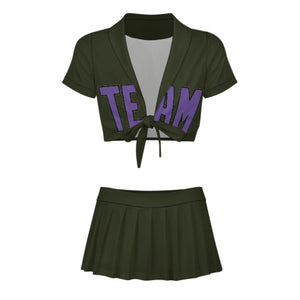 Custom Olive Light Purple Cheerleading Uniform Set