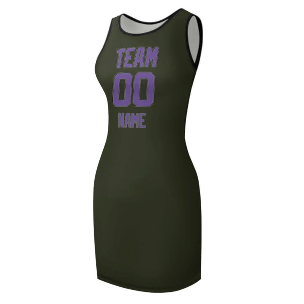 Custom Olive Light Purple Sleeveless Vest Dress