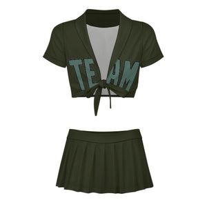 Custom Olive Blue Green Cheerleading Uniform Set