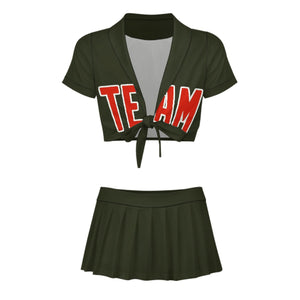 Custom Olive Orange Red Cheerleading Uniform Set