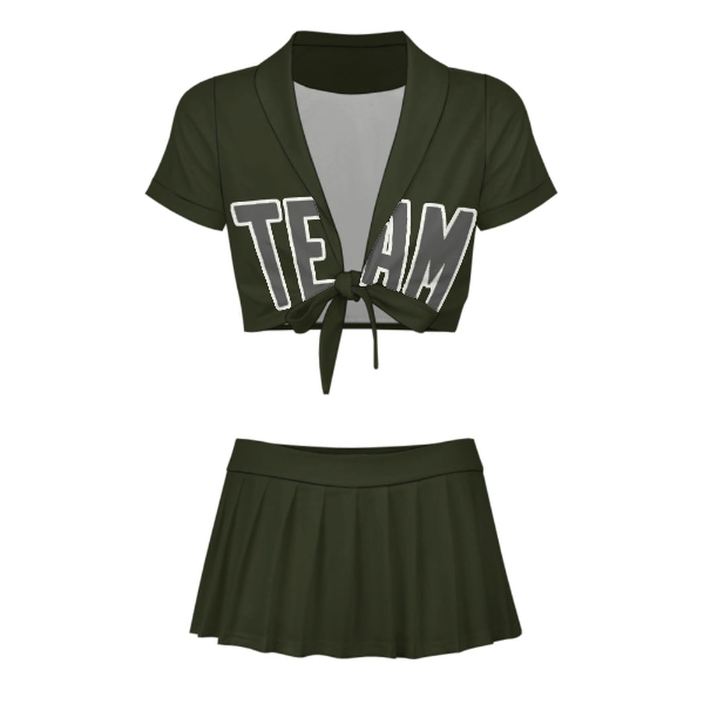 Custom Olive Dark Grey Cheerleading Uniform Set