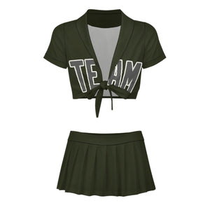 Custom Olive Dark Grey Cheerleading Uniform Set