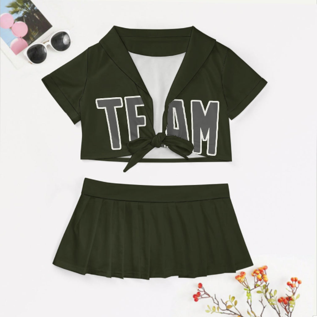 Custom Olive Dark Grey Cheerleading Uniform Set