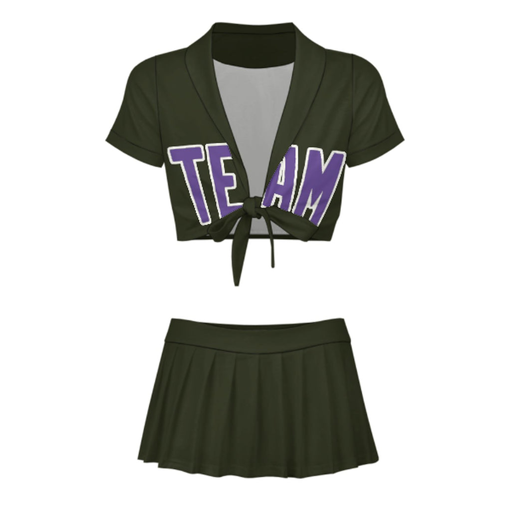 Custom Olive Light Purple Cheerleading Uniform Set