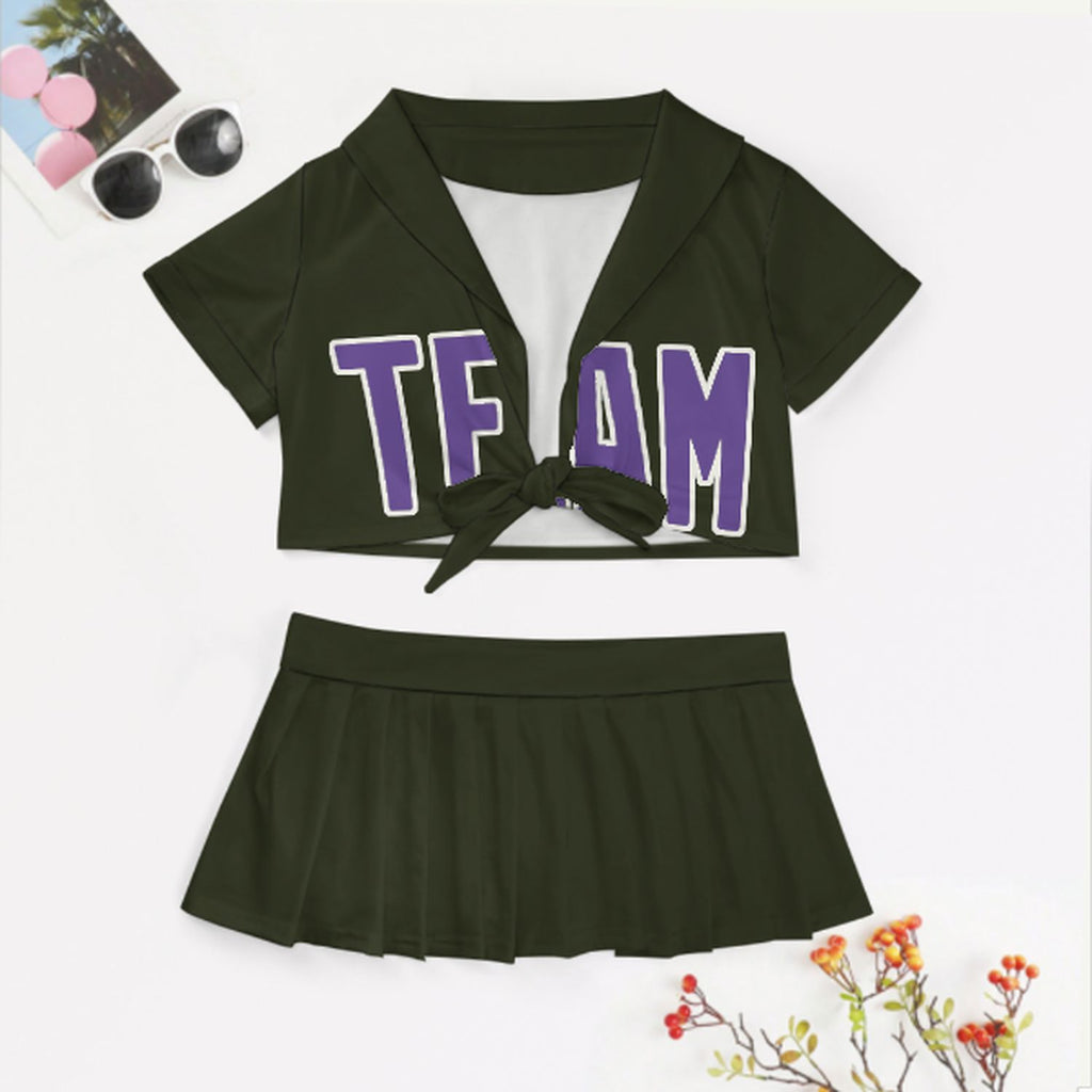 Custom Olive Light Purple Cheerleading Uniform Set