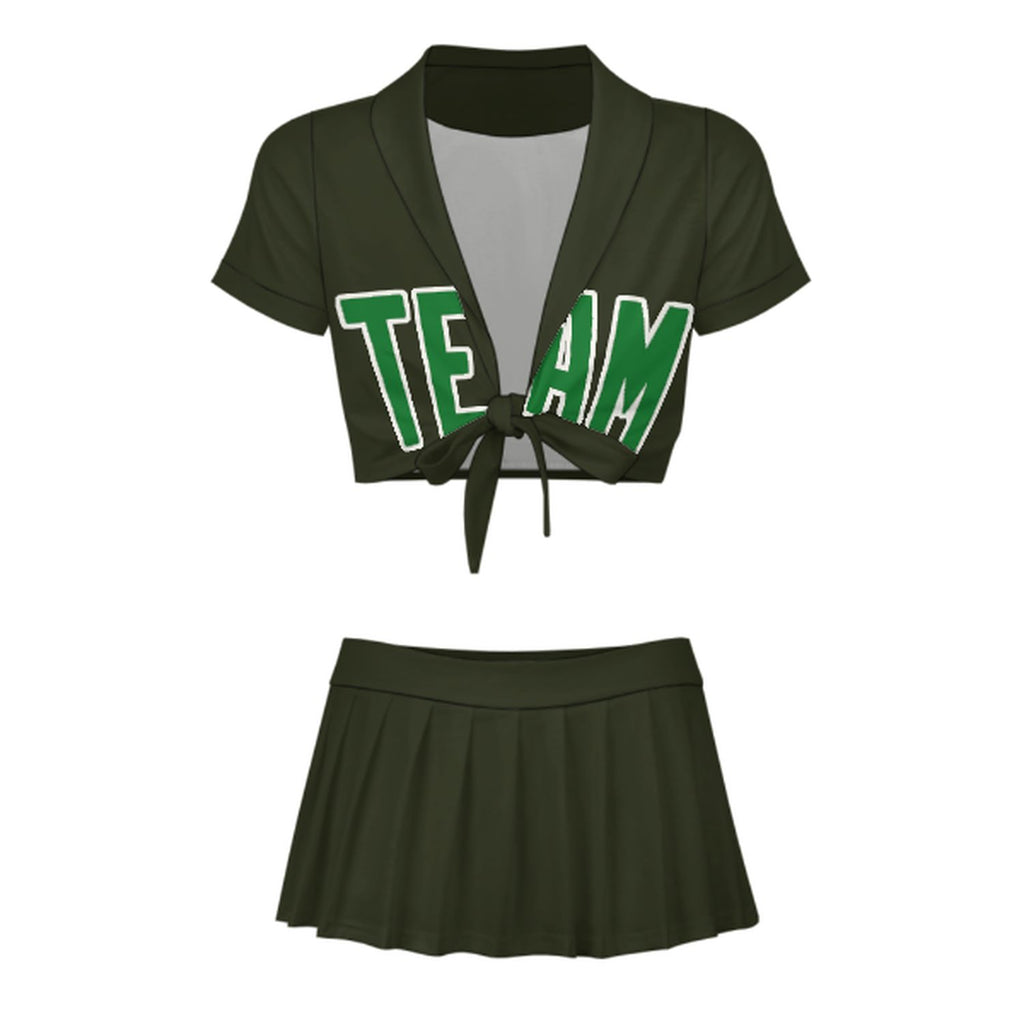 Custom Olive Emerald Green Cheerleading Uniform Set