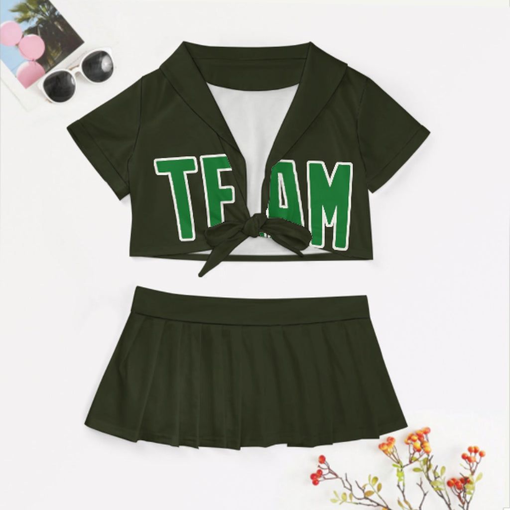 Custom Olive Emerald Green Cheerleading Uniform Set