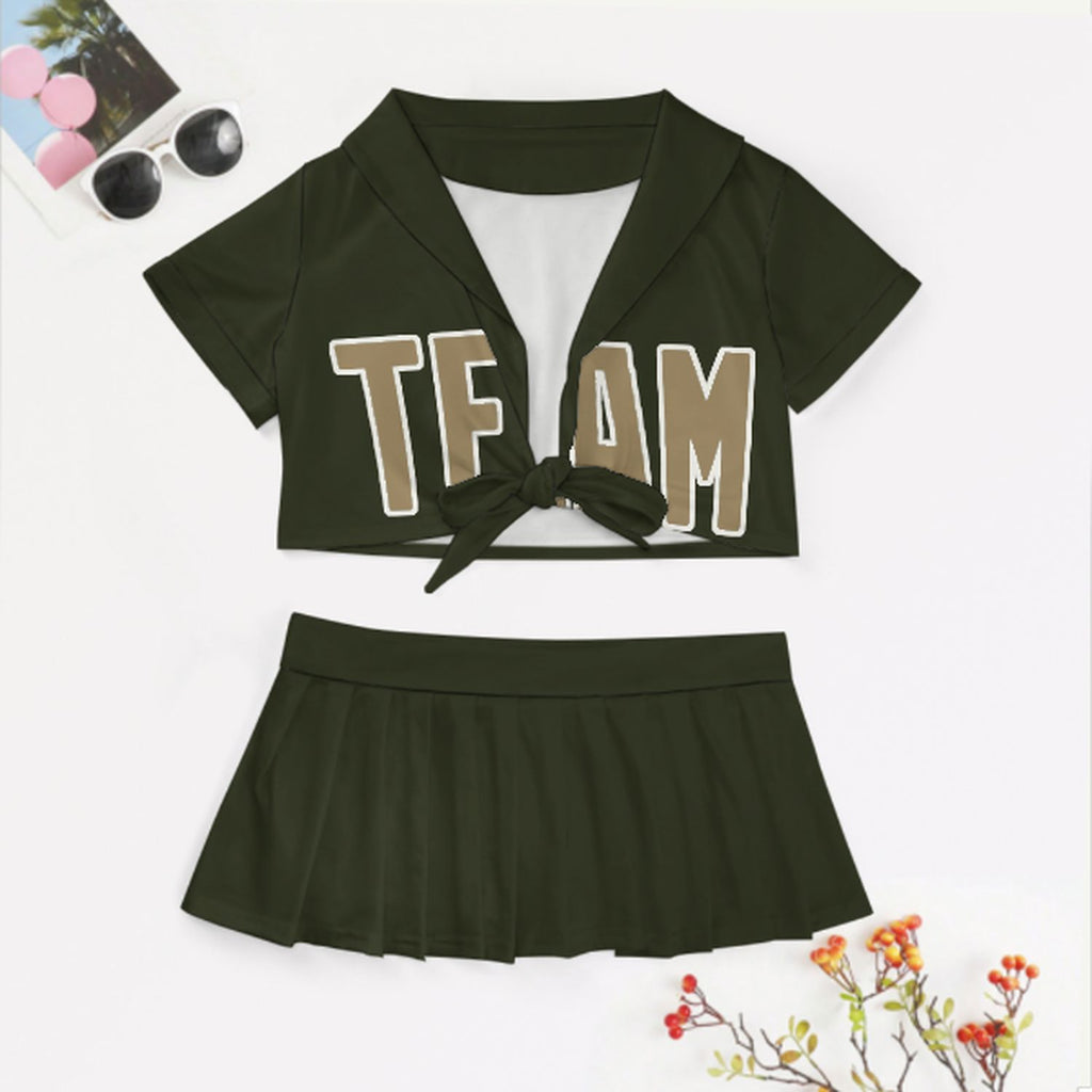 Custom Olive Light Khaki Cheerleading Uniform Set